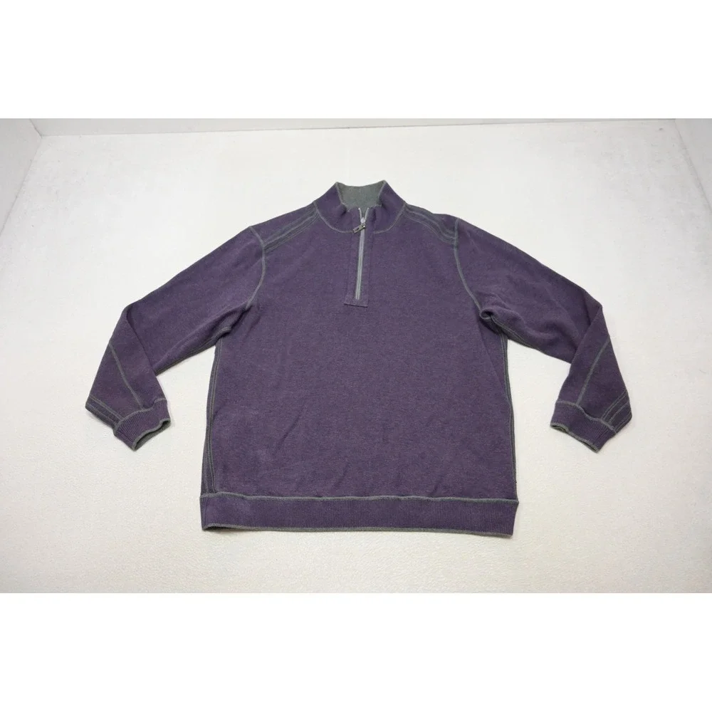 Tommy Bahama Quarter Zip Pullover Sweater Reversible Mens XL Purple Excellent